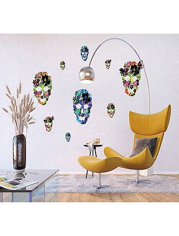 Stickers - Fleurs formant des Crânes - 1 planche 65 x 85 cm