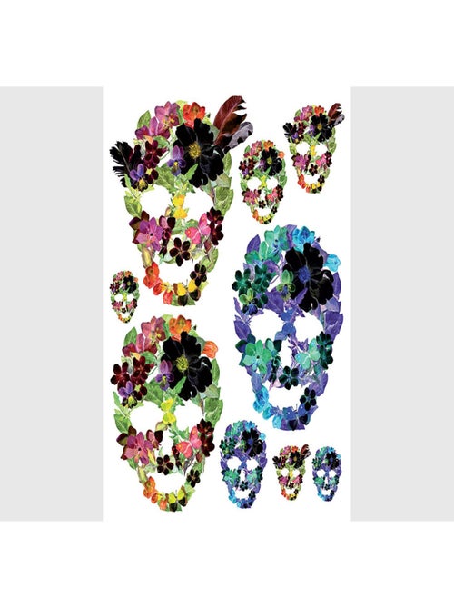 Stickers - Fleurs formant des Crânes  - 1 planche 65 x 85 cm - Kiabi