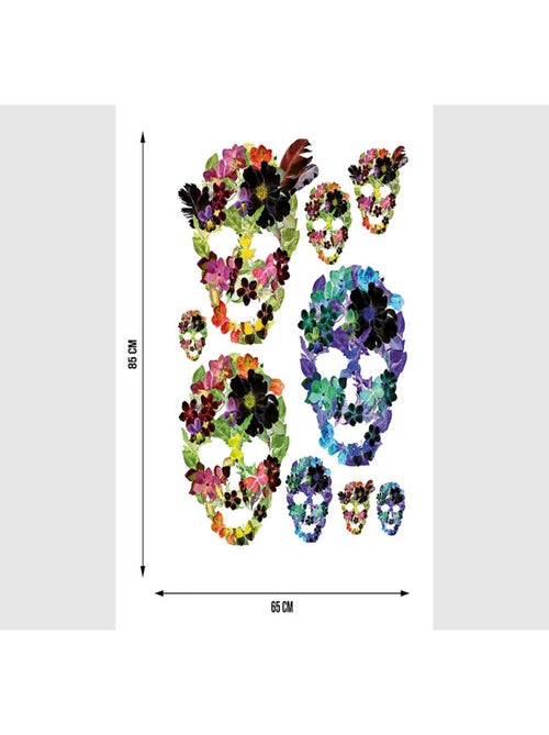Stickers - Fleurs formant des Crânes  - 1 planche 65 x 85 cm - Kiabi