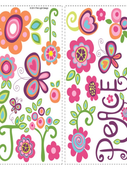 Stickers - Fleurs Fuchsias Vertes - Hauteur 45,7 cm - Kiabi