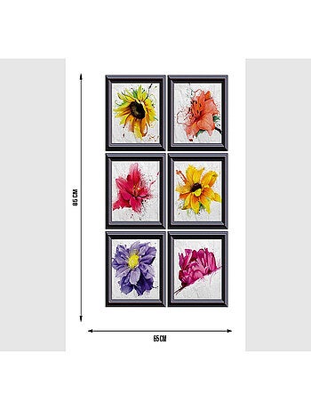 Stickers - Fleurs Multicolores Dans Un Cadre Noir - 1 planche 65 x 85 cm