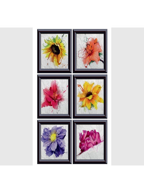 Stickers - Fleurs Multicolores Dans Un Cadre Noir - 1 planche 65 x 85 cm - Kiabi