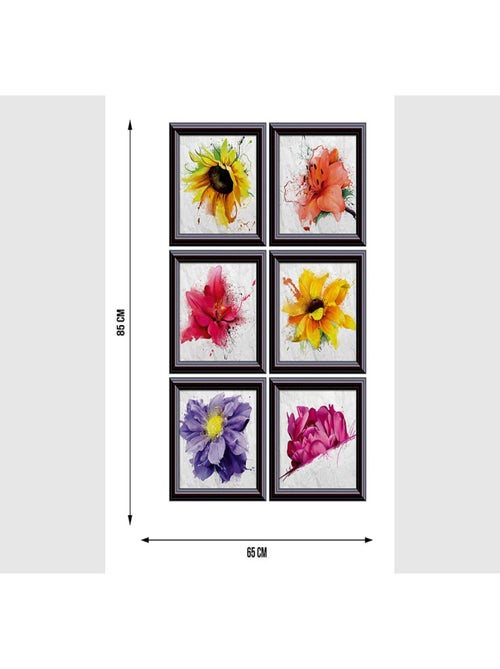 Stickers - Fleurs Multicolores Dans Un Cadre Noir - 1 planche 65 x 85 cm - Kiabi