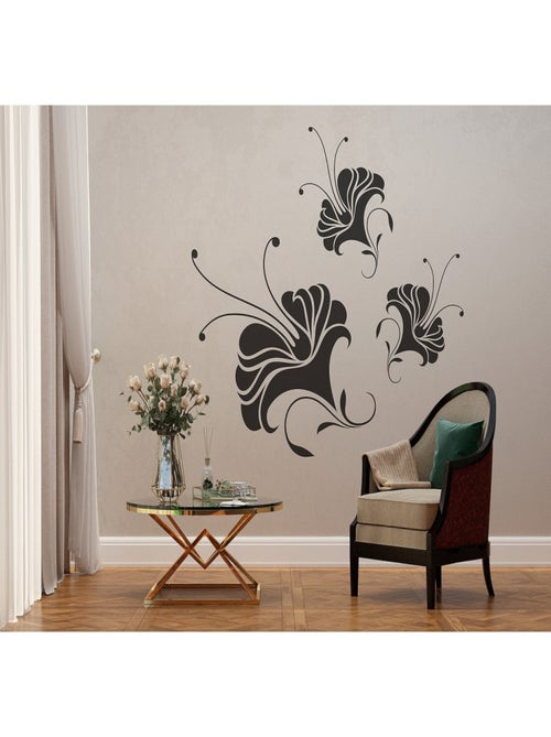 Stickers - Fleurs Noires - 1 planche 65x85 cm - Kiabi