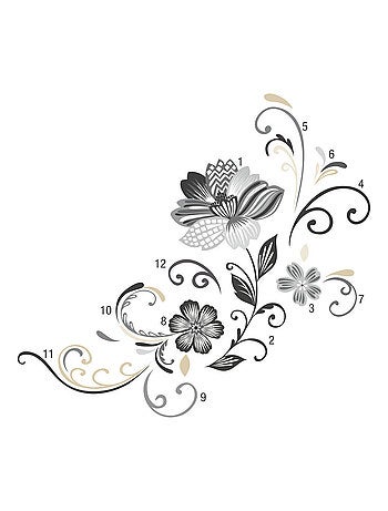 Stickers - Fleurs Noires Et Blanches - Hauteur 45,7 cm