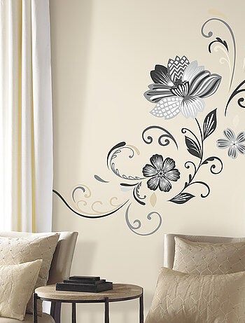 Stickers - Fleurs Noires Et Blanches - Hauteur 45,7 cm