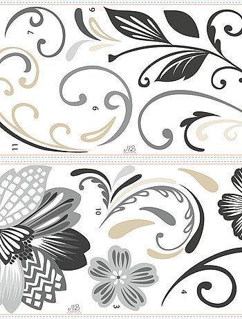 Stickers - Fleurs Noires Et Blanches - Hauteur 45,7 cm