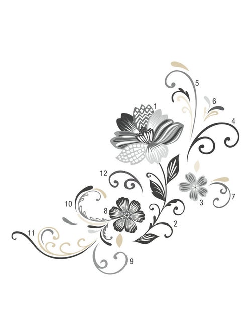 Stickers - Fleurs Noires Et Blanches - Hauteur 45,7 cm - Kiabi
