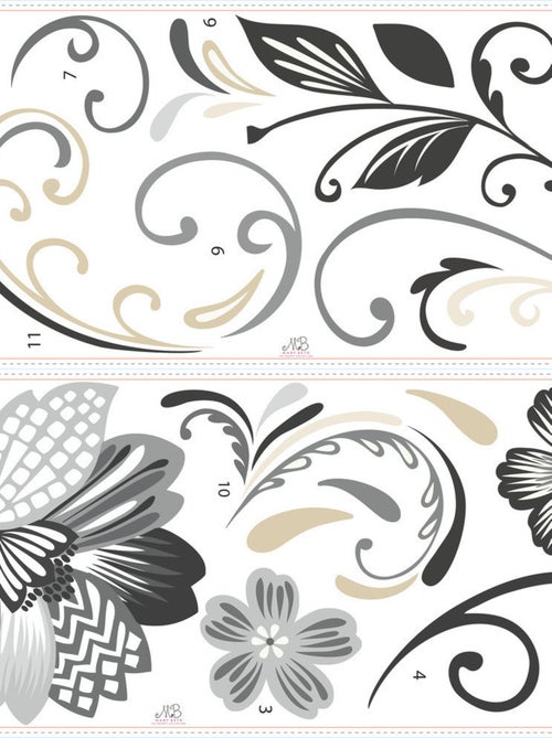 Stickers - Fleurs Noires Et Blanches - Hauteur 45,7 cm - Kiabi