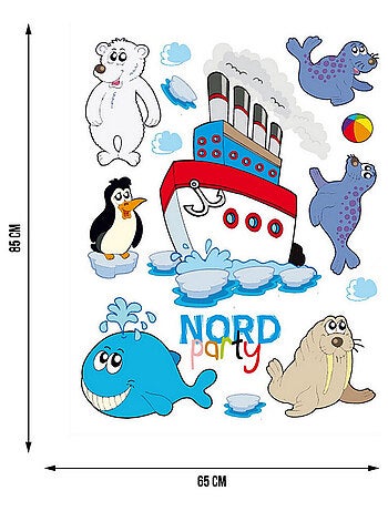 Stickers - Grand Nord Party Animaux Marins - 1 planche 65x85 cm