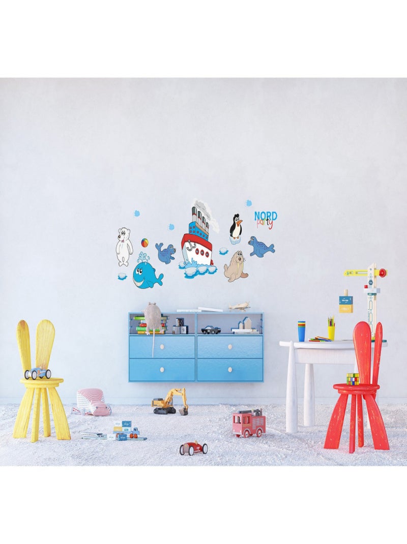 Stickers - Grand Nord Party Animaux Marins - 1 planche 65x85 cm Bleu - Kiabi
