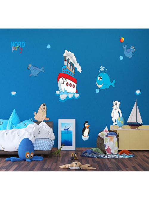 Stickers - Grand Nord Party Animaux Marins - 1 planche 65x85 cm - Kiabi