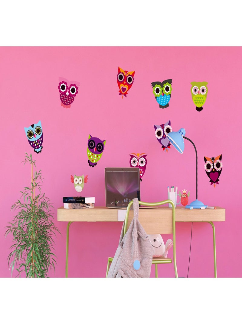 Stickers - Hiboux Multicolores - 1 planche 65x85 cm Bleu - Kiabi