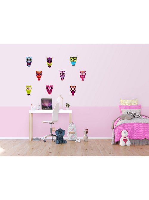 Stickers - Hiboux Multicolores - 1 planche 65x85 cm - Kiabi