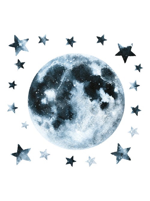 Stickers - Lune avec Des Etoiles - Hauteur 92,7 cm - Kiabi