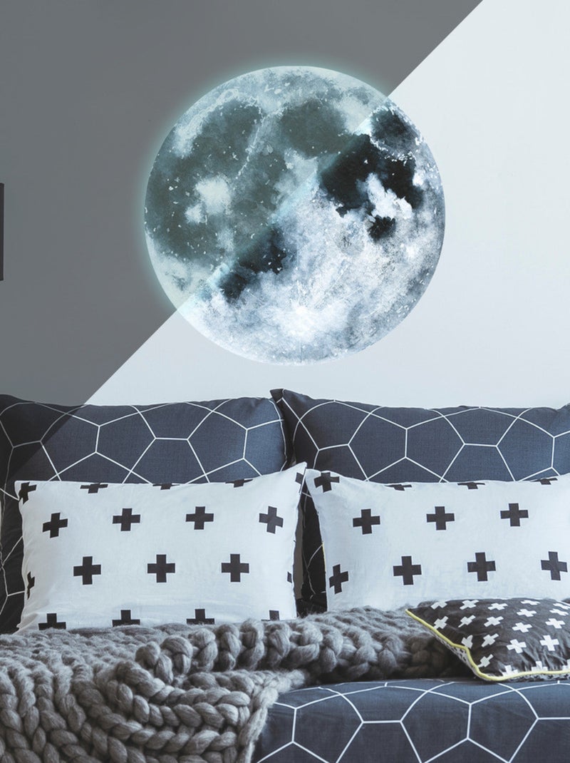 Stickers - Lune avec Des Etoiles - Hauteur 92,7 cm Bleu - Kiabi