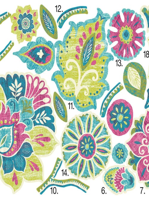 Stickers - Mélange De Fleurs Et De Feuillages Roses - Hauteur 45,7 cm - Kiabi