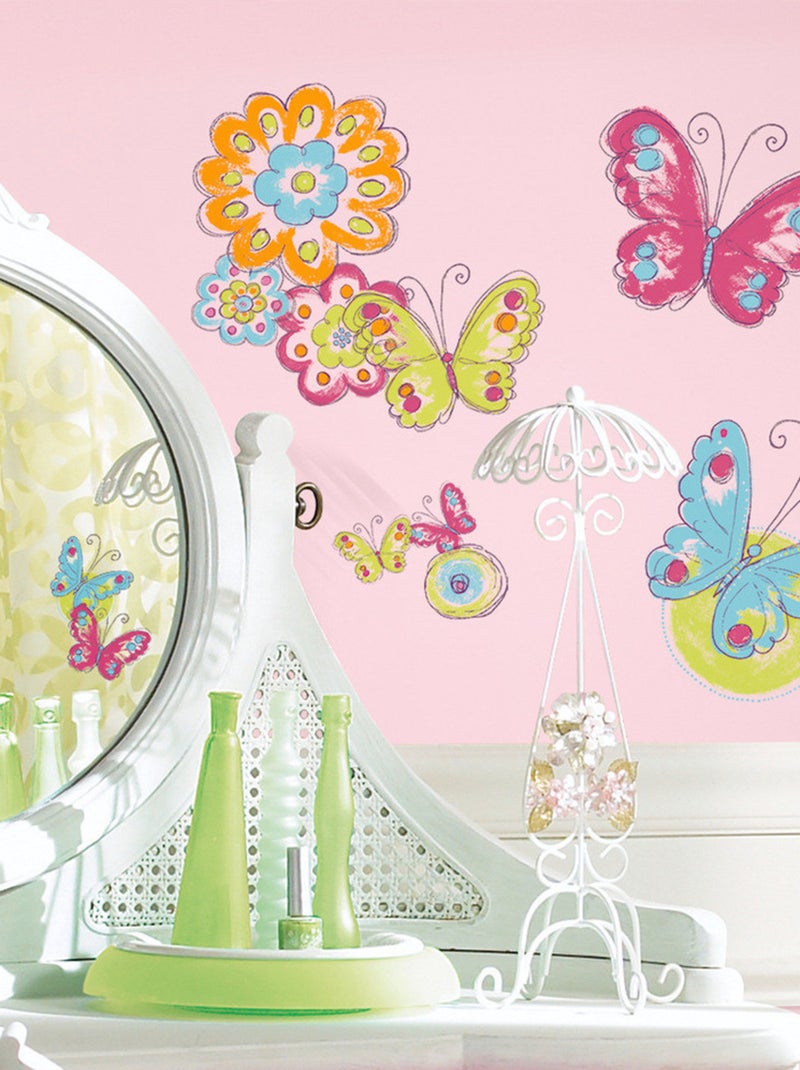 Stickers - Papillons En Peinture - Hauteur 45,7 cm Multicolore - Kiabi