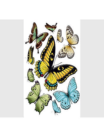 Stickers - Papillons Jaunes Verts et Bleus - 1 planche 65x85 cm