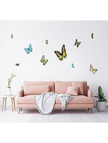 Stickers - Papillons Jaunes Verts et Bleus - 1 planche 65x85 cm