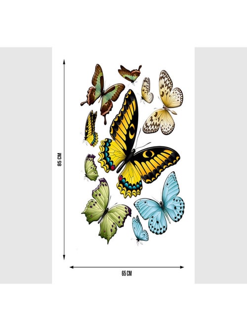 Stickers - Papillons Jaunes Verts et Bleus - 1 planche 65x85 cm - Kiabi
