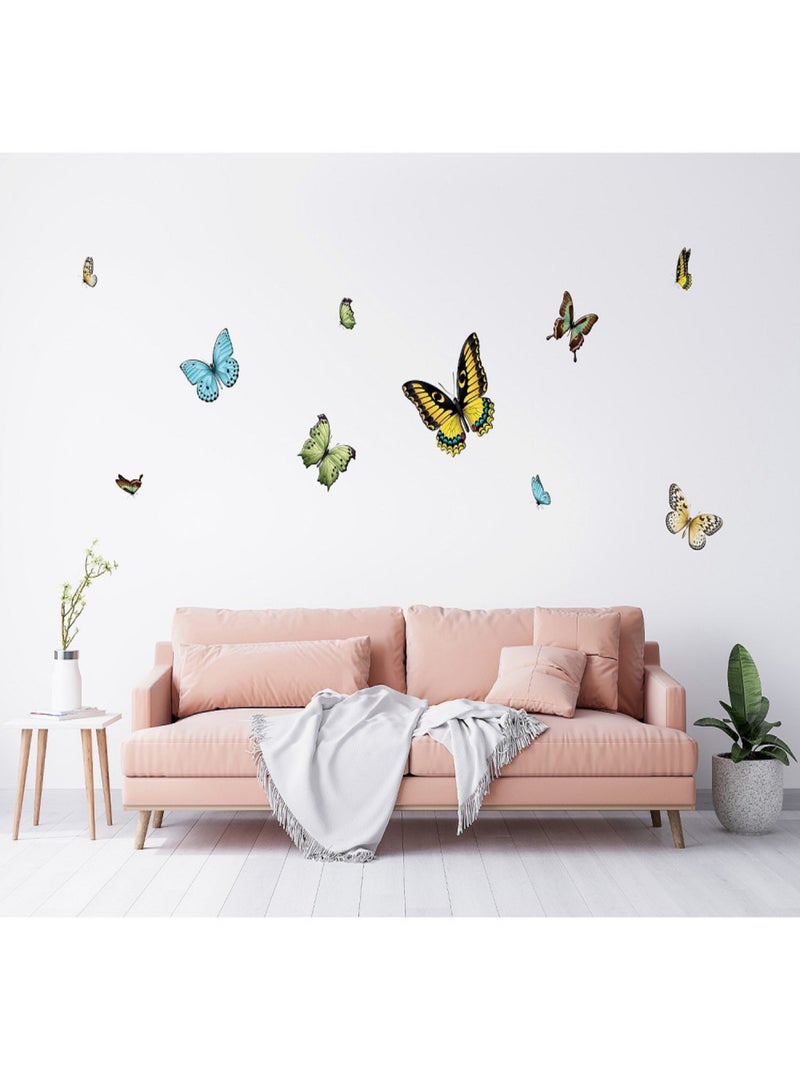 Stickers - Papillons Jaunes Verts et Bleus - 1 planche 65x85 cm Multicolore - Kiabi