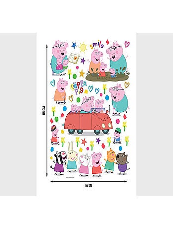 Stickers - Peppa pig et sa famille en voiture - 1 planche 65x85 cm