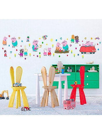 Stickers - Peppa pig et sa famille en voiture - 1 planche 65x85 cm