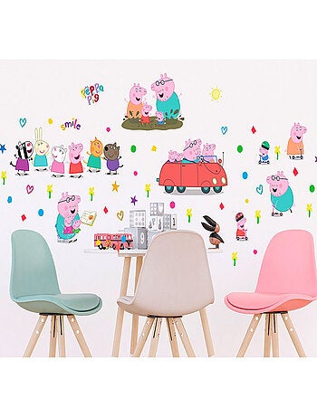 Stickers - Peppa pig et sa famille en voiture - 1 planche 65x85 cm