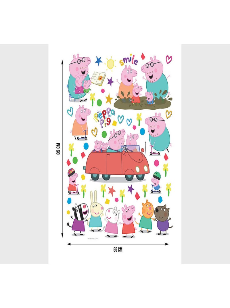 Stickers - Peppa pig et sa famille en voiture - 1 planche 65x85 cm Rose - Kiabi