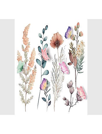 Stickers - Plantes avec papillons roses - 1 planche 30x30cm