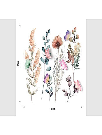 Stickers - Plantes avec papillons roses - 1 planche 30x30cm