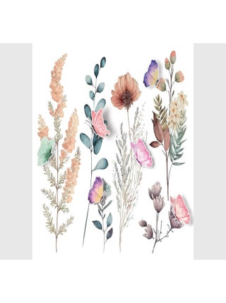 Stickers - Plantes avec papillons roses - 1 planche 30x30cm