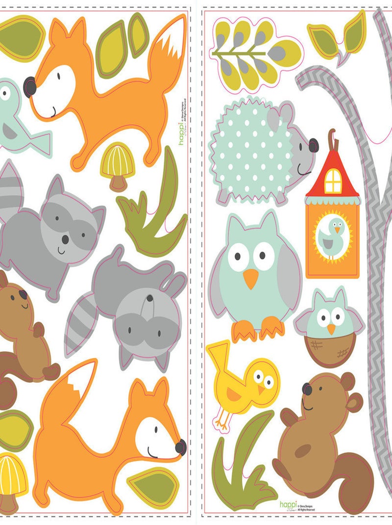 Stickers - Renard Et Ses Amis Dans La Forêt - Hauteur 45,7 cm Multicolore - Kiabi
