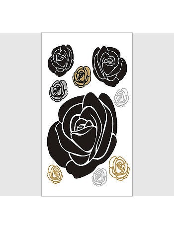 Stickers - Roses Noires, Dorées et Argentées - 1 planche 65 x 85 cm