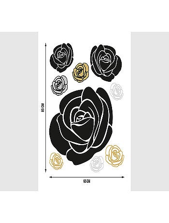 Stickers - Roses Noires, Dorées et Argentées - 1 planche 65 x 85 cm