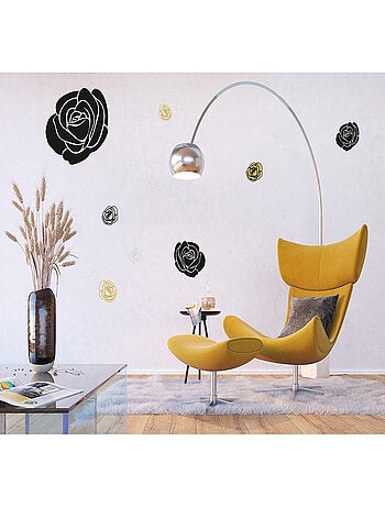 Stickers - Roses Noires, Dorées et Argentées - 1 planche 65 x 85 cm