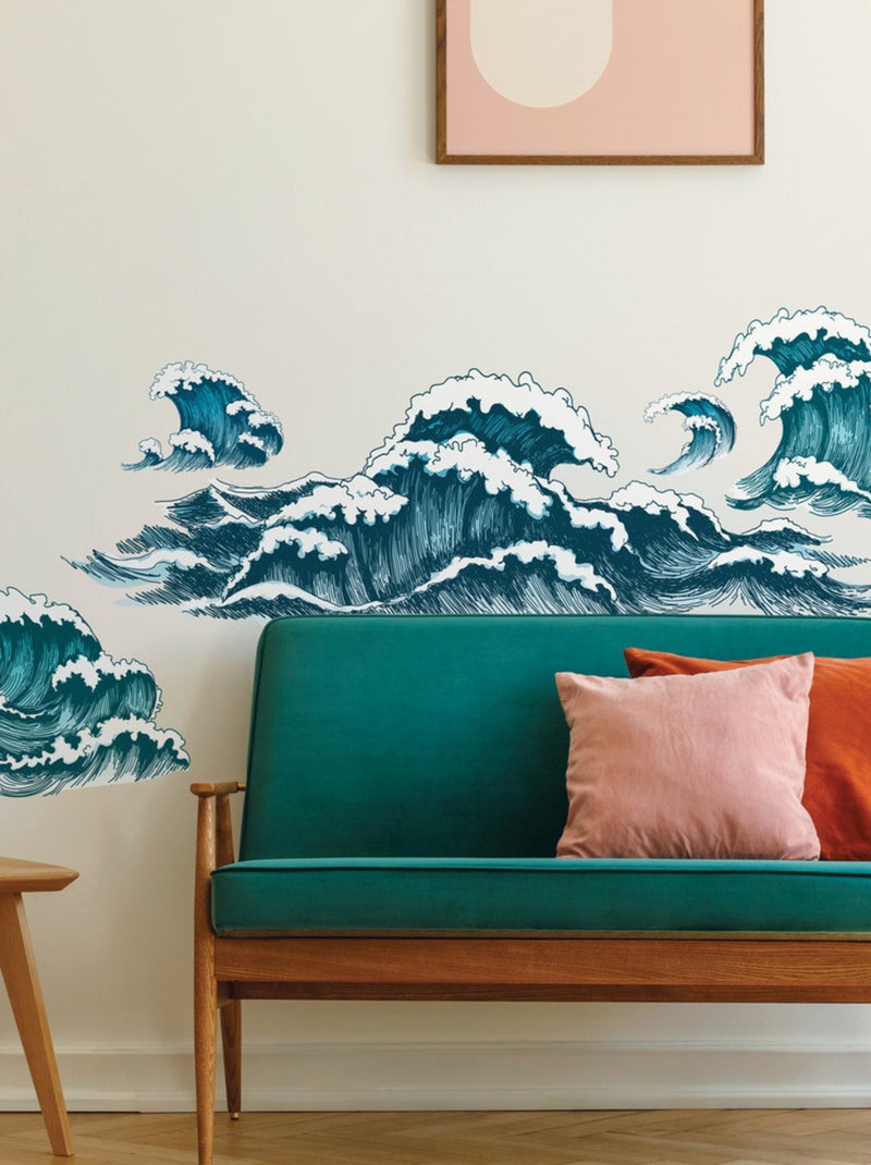 Stickers - Vagues - Hauteur 92,7 cm Bleu - Kiabi