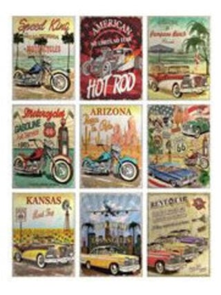 Stickers - Voitures et Motos Vintage - 1 planche 65 x 85 cm