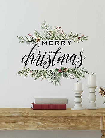 Stickers -joyeux noël- et couronne de houx