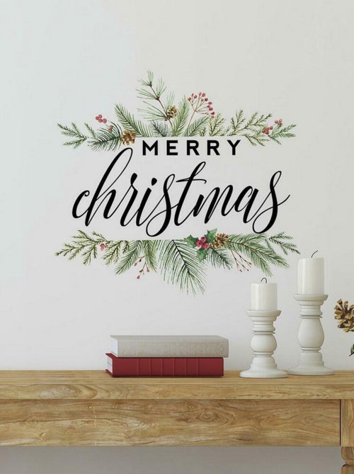 Stickers -joyeux noël- et couronne de houx - Kiabi