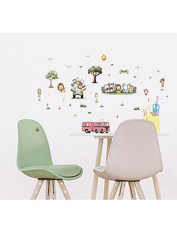 Stickers Animaux dans une voiture avec 2 arbres - 1 planche 30x30 cm