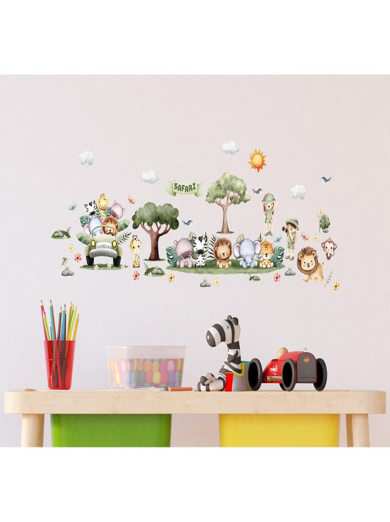 Stickers Animaux dans une voiture avec 2 arbres - 1 planche 30x30 cm Multicolore - Kiabi