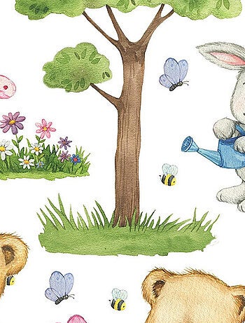Stickers animaux de la foret ourson, renard, lapin - 1 planche 30x30cm