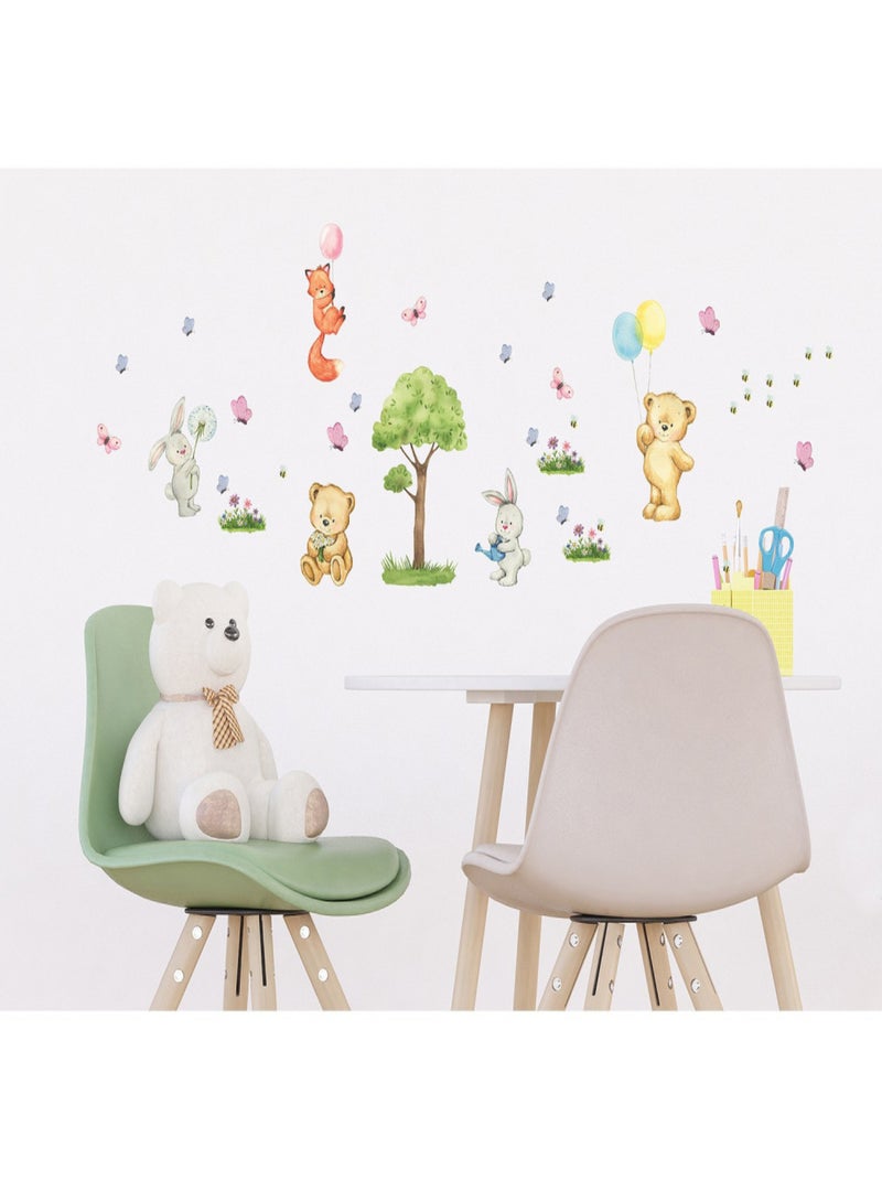 Stickers animaux de la foret ourson, renard, lapin - 1 planche 30x30cm Multicolore - Kiabi