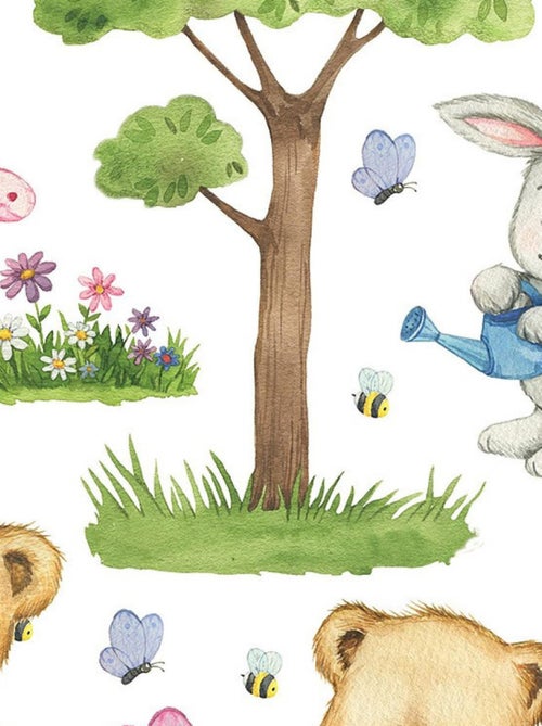 Stickers animaux de la foret ourson, renard, lapin - 1 planche 30x30cm - Kiabi