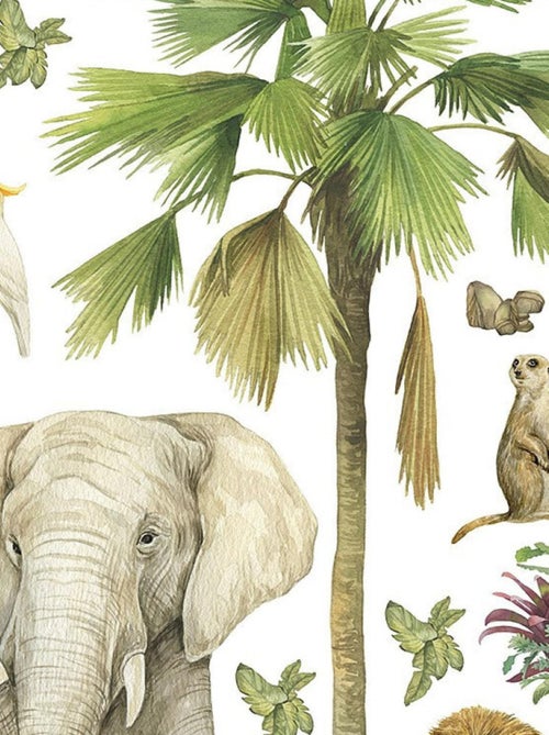 Stickers animaux de la jungle : éléphant, lion, perroquet - 1 planche 30x30cm - Kiabi