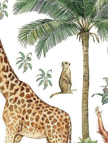 Stickers animaux de la jungle : girafe, singe et oiseaux - 1 planche 42,5 x 65 cm