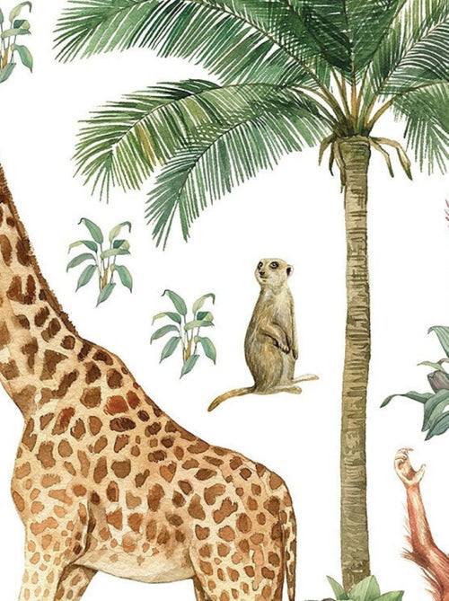 Stickers animaux de la jungle : girafe, singe et oiseaux - 1 planche 42,5 x 65 cm - Kiabi