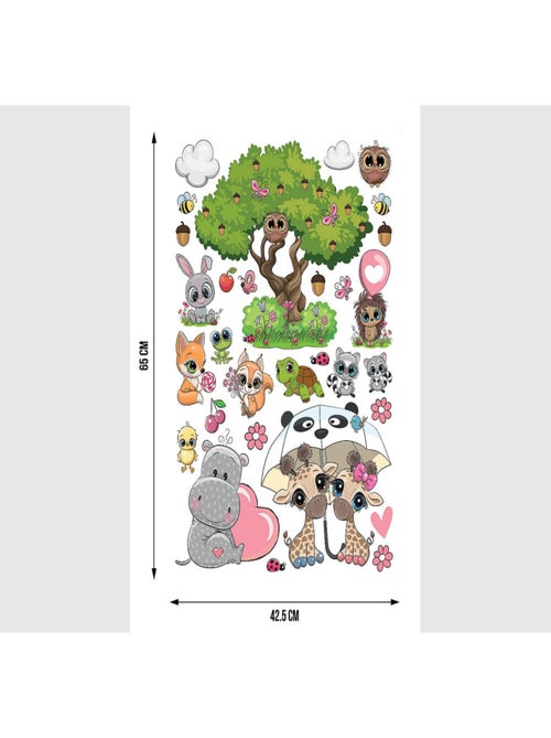 Stickers Animaux mignons - 1 planche 42,5 x 65 cm - Kiabi